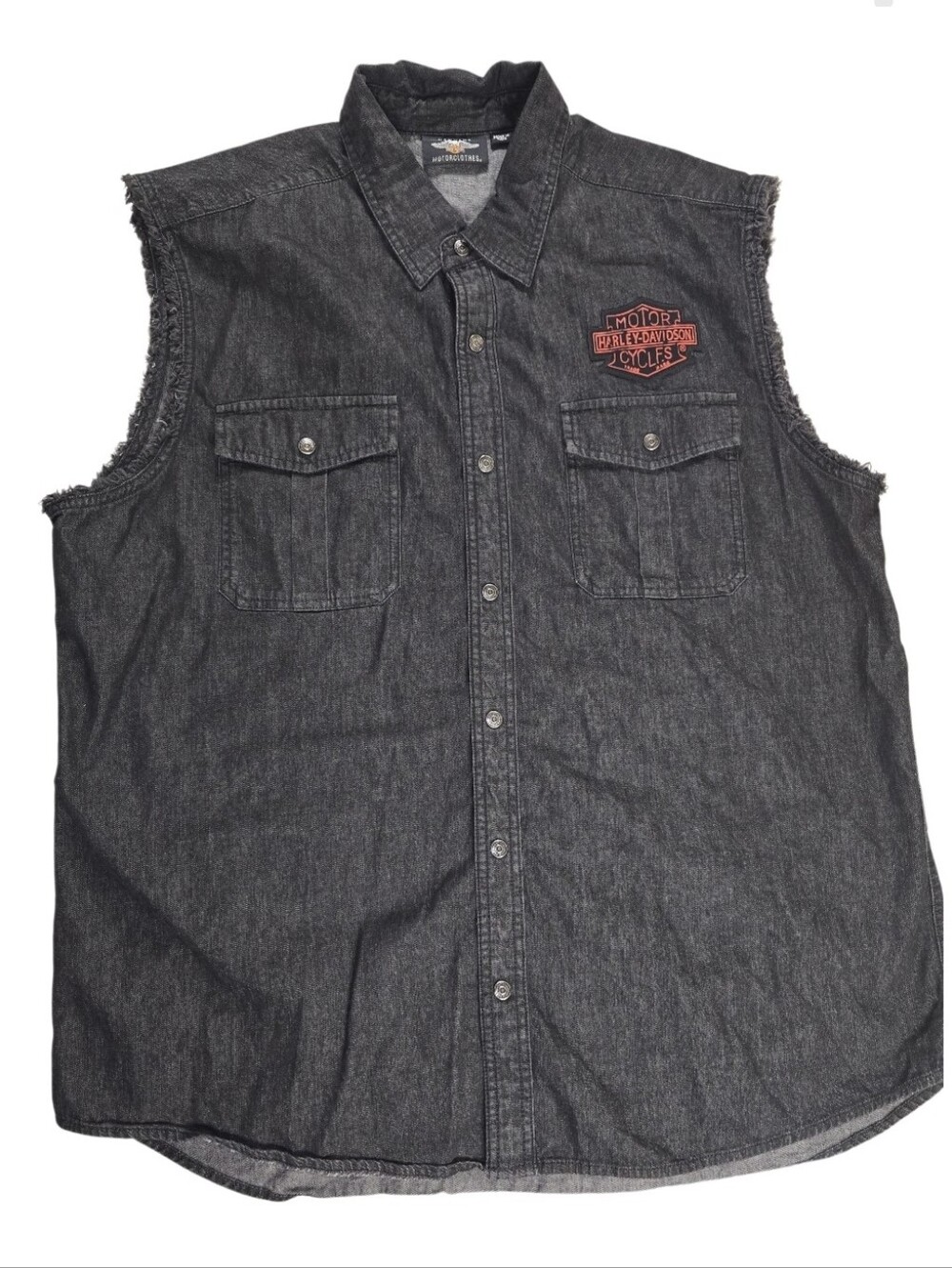Harley-Davidson Men’s Size 2XL Black Denim Sleeveless Button-Up Biker Shirt
